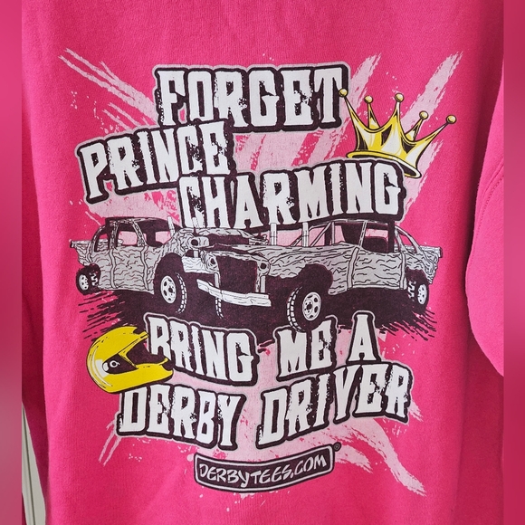 Pink "Forget Prince Charming" derbytees hoodie. Large. - Picture 4 of 5